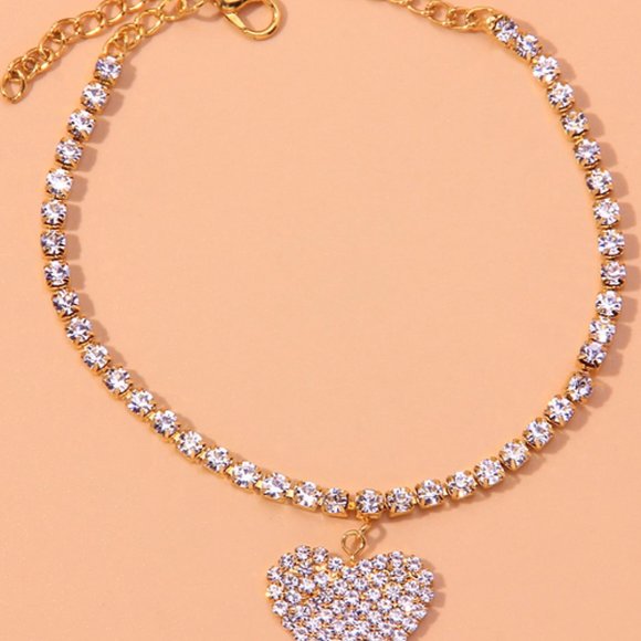 Gold Rhinestone Heart Anklet sexy summer ankle bracelet foot jewelry bling hot - Picture 2 of 4